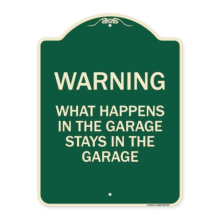 Signmission What Happens in the Garage Stays in the Garage Heavy-Gauge Aluminum Architectural Sign A-DES-G-1824-22703